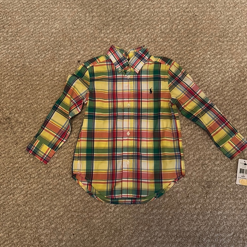 Toddler Boy Ralph Lauren Long Sleeve Plaid Button Down Shirt.